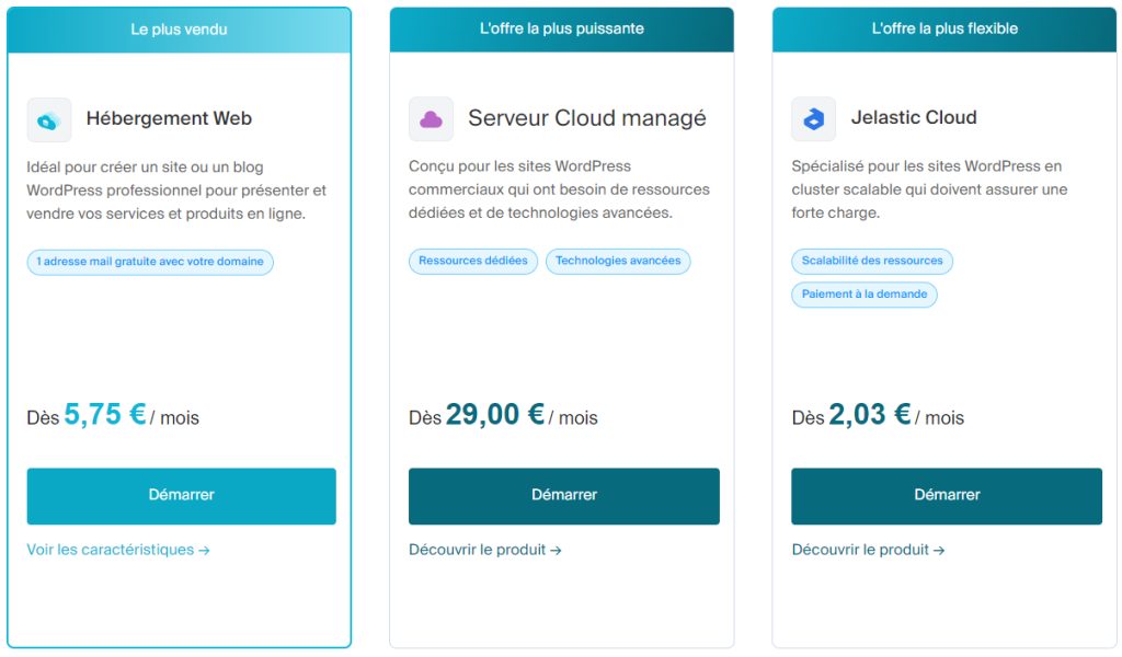 Hébergements d'Infomaniak: Hébergement mutualisé, Cloud et offre à bas prix. Gamme de produits moins complètes qu'Ex2. Pas de VPS, serveurs dédiés ou hébergements e-commerce.