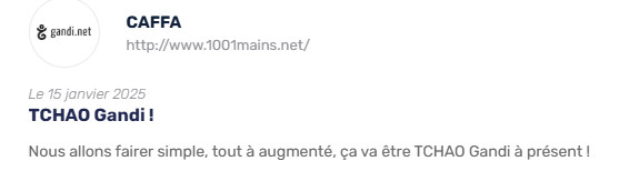 Avis d'un client de Gandi laissé sur top10hebergeurs.com