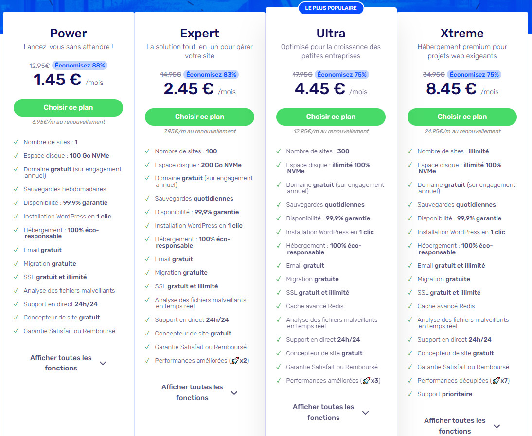 Les offres d'hébergement web vert d'Ex2 en 2025